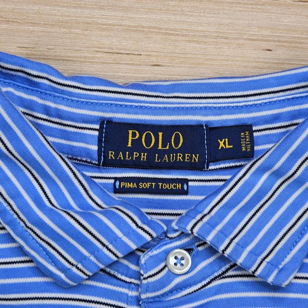Polo Ralph Lauren Polo Men XL Blue Striped Pima Soft Touch Short Sleeve Shirt